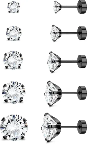Jstyle Screw Back Stud Earrings Set 20G Titanium Steel Cartilage Piercing Jewelry for Women Men Sensitive Ears CZ Tragus Helix Flat Back Earrings Stud