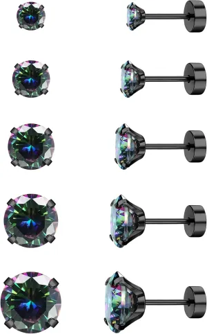 Jstyle Screw Back Stud Earrings Set 20G Titanium Steel Cartilage Piercing Jewelry for Women Men Sensitive Ears CZ Tragus Helix Flat Back Earrings Stud