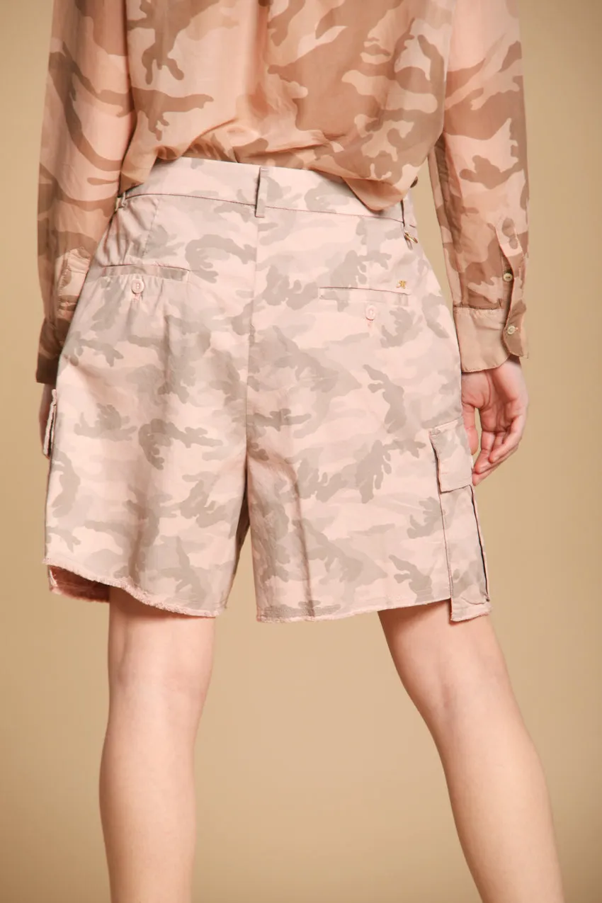 Judy bermuda cargo donna in twill di cotone fantasia camou sabbia relaxed fit