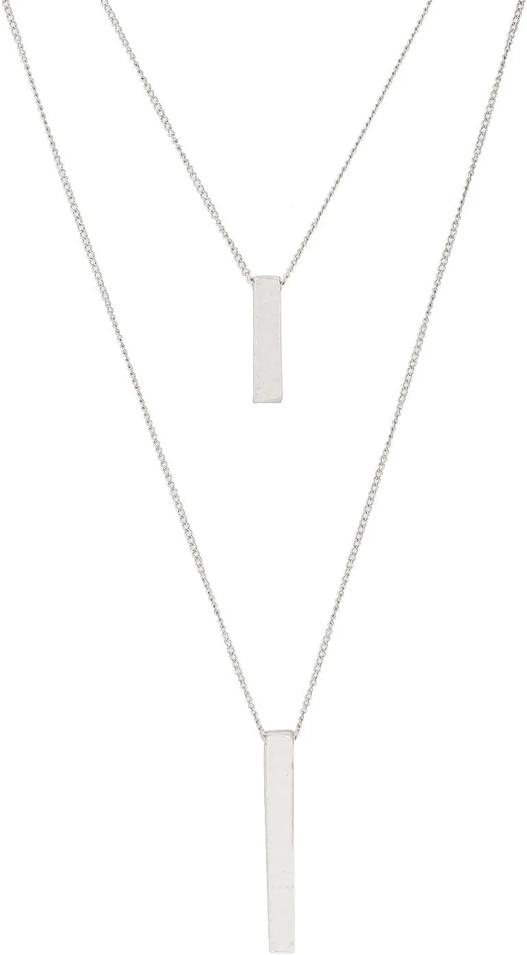 JYJ Women's Layered Long Necklaces for Women Double Layers Choker Necklace Hammered Bar Pendant Necklace for Summer