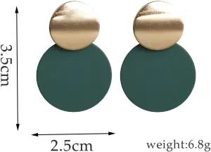 KaFu Round Curved Dangle Earrings Geometric Double Disc Gold Fashion Matte Paint Discs Drop Statement Earrings for Women and Girls Jewelry