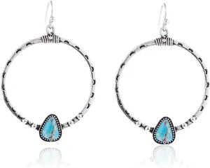 KaFu Western National Style Vintage Turquoise Circle Earrings Bohemian Blue Turquoise Dangle Drop Earrings Statement jewelry for Women Girls