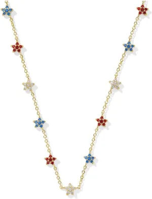Kendra Scott Sierra Star Crystal Strand Necklace, 14K Gold-Plated Brass, Fashion Jewelry for Women, Red White Blue Mix