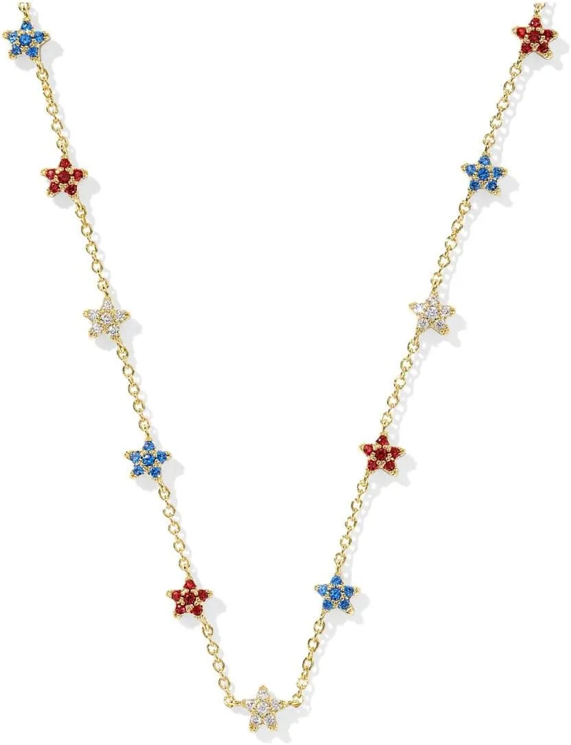Kendra Scott Sierra Star Crystal Strand Necklace, 14K Gold-Plated Brass, Fashion Jewelry for Women, Red White Blue Mix