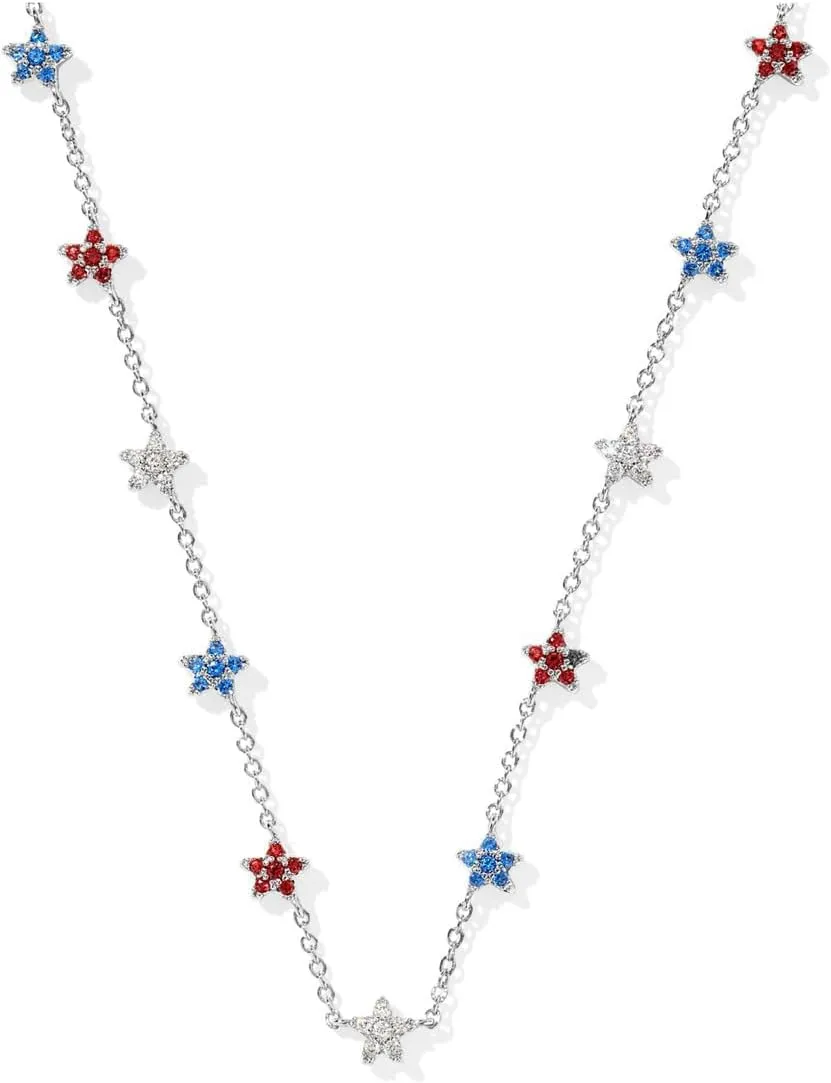 Kendra Scott Sierra Star Crystal Strand Necklace, Rhodium-Plated Brass, Fashion Jewelry for Women, Red White Blue Mix