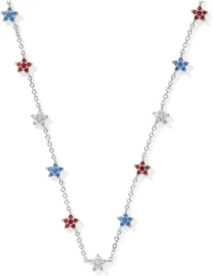 Kendra Scott Sierra Star Crystal Strand Necklace, Rhodium-Plated Brass, Fashion Jewelry for Women, Red White Blue Mix