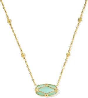 Kendra Scott Womens Elisa Lattice Frame Short Pendant Necklace Gold Light Green Mother Of Pearl One Size