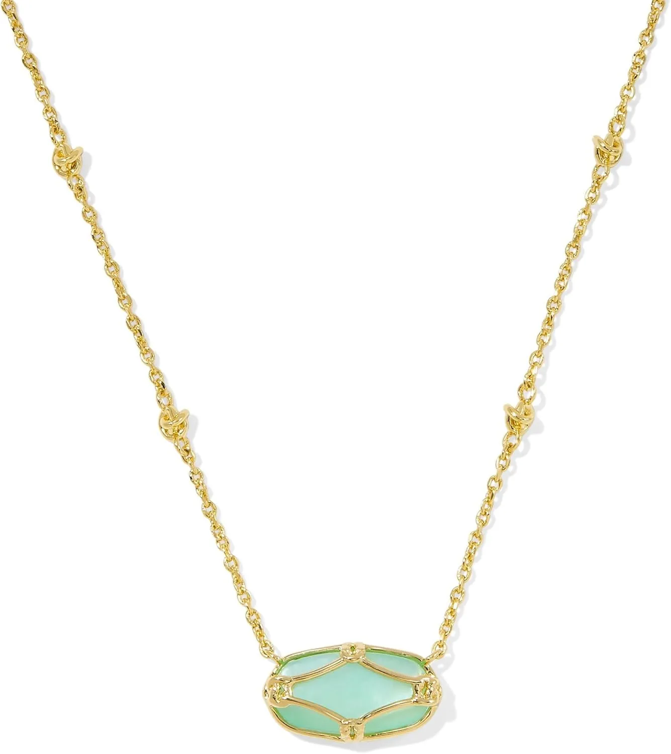 Kendra Scott Womens Elisa Lattice Frame Short Pendant Necklace Gold Light Green Mother Of Pearl One Size