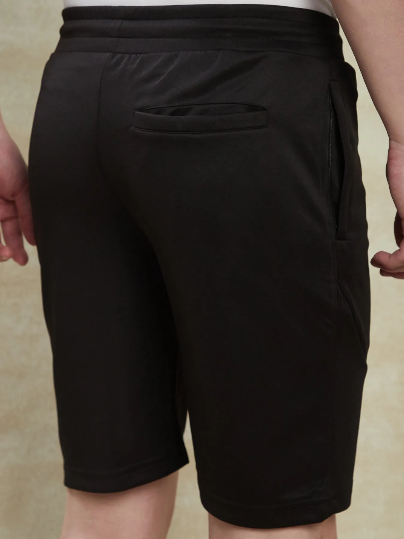 Knitted Black Plain Active Shorts