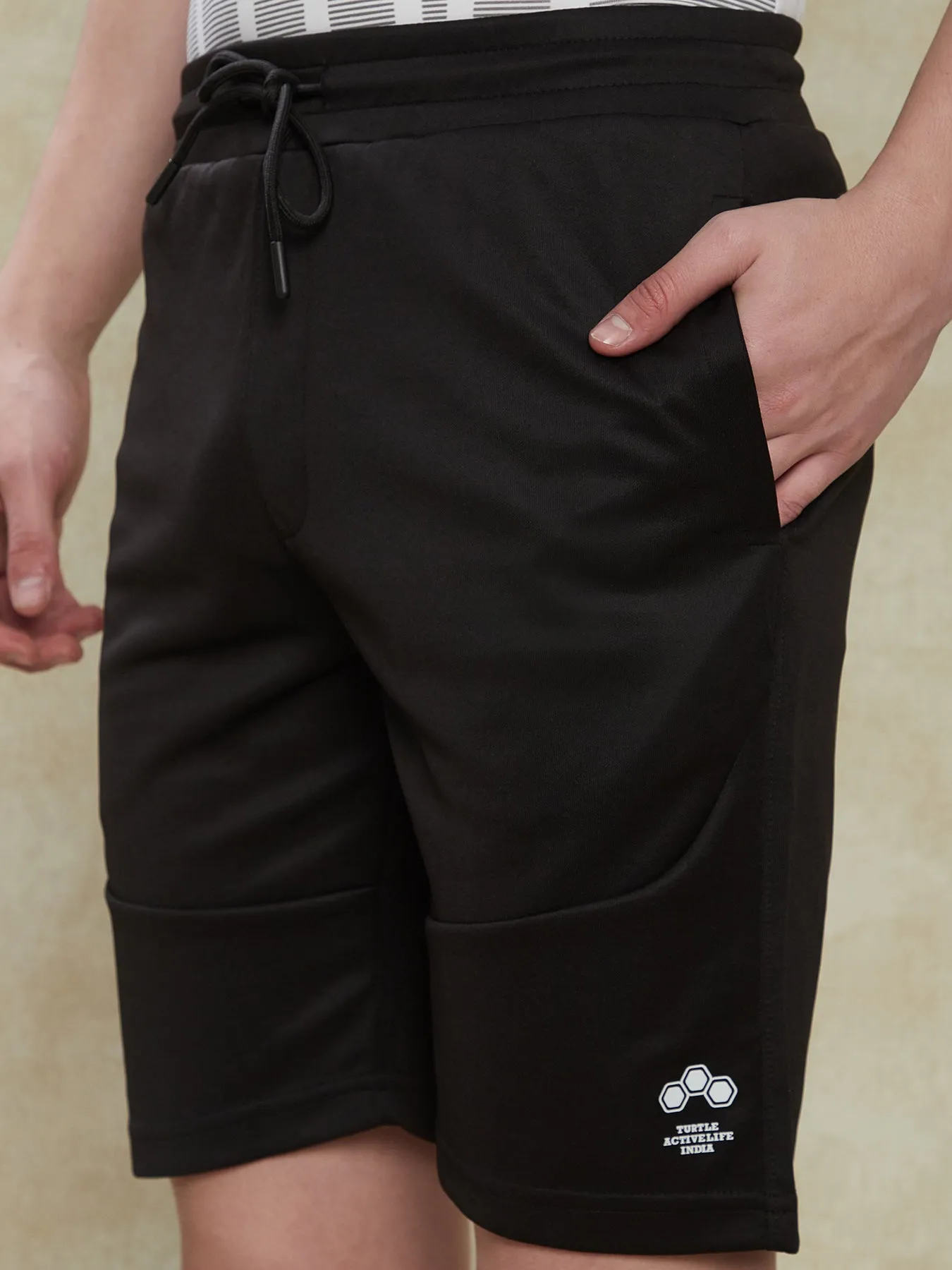 Knitted Black Plain Active Shorts