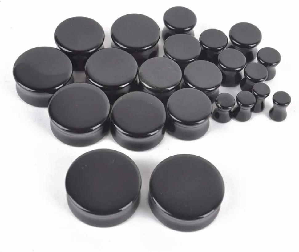 Kokoma 2Pairs Cats Eye Organic Stone & Black Onyx Ear Plugs Gauges Tunnel Expanders Double Flared Piercings Body