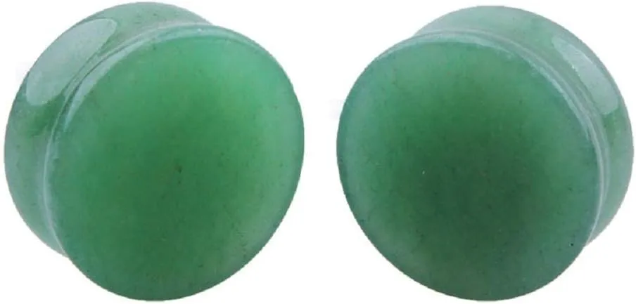 Kokoma 2Pairs Tiger Eyes & Green Jade Ear Plugs Natural Stone Gauges Tunnel Expanders Double Flared Body Piercings