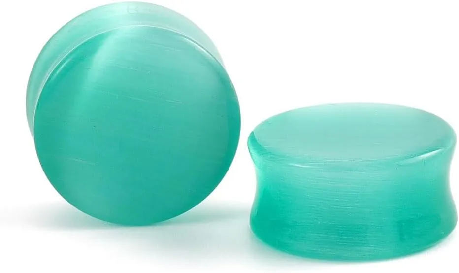Kokoma Green Cats Eye Organic Stone Ear Plugs for Women Men Natural Organic Stone Gauges Tunnel Expanders Stretcher Double Flared Piercings Body Jewelry
