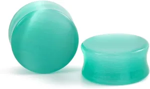 Kokoma Green Cats Eye Organic Stone Ear Plugs for Women Men Natural Organic Stone Gauges Tunnel Expanders Stretcher Double Flared Piercings Body Jewelry