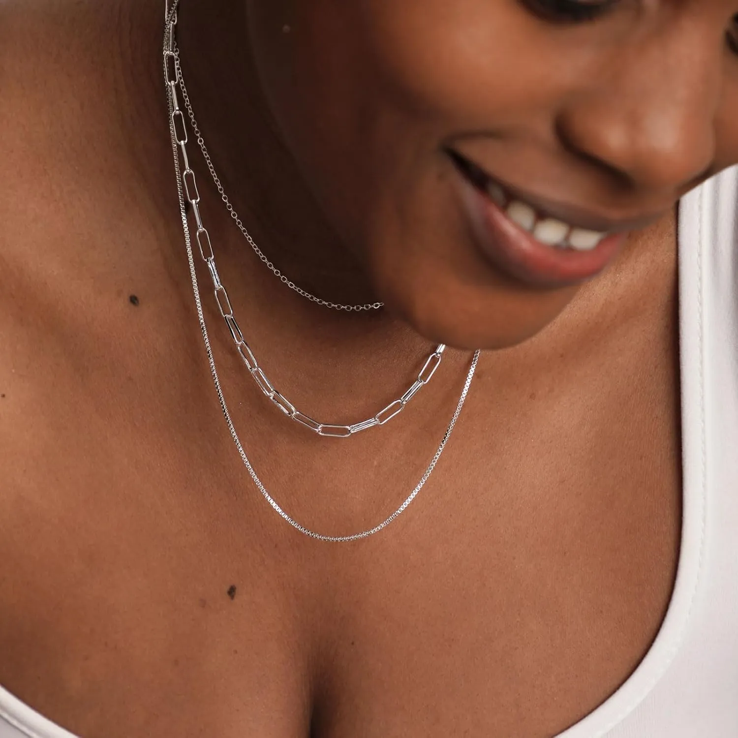 Kyerlyn Layered Necklace for Women, 14k Gold Plated Layering Herringbone Necklace Double Layer Snake Chain Necklace Set Gold Chunky Thick Chain Choker Necklace Gifts for Women