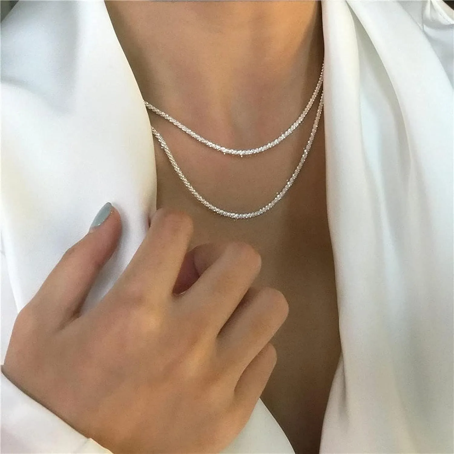 Kyerlyn Layered Necklace for Women, 14k Gold Plated Layering Herringbone Necklace Double Layer Snake Chain Necklace Set Gold Chunky Thick Chain Choker Necklace Gifts for Women