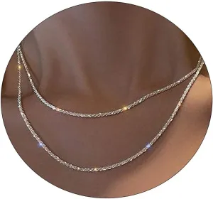 Kyerlyn Layered Necklace for Women, 14k Gold Plated Layering Herringbone Necklace Double Layer Snake Chain Necklace Set Gold Chunky Thick Chain Choker Necklace Gifts for Women