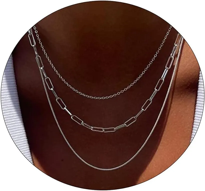 Kyerlyn Layered Necklace for Women, 14k Gold Plated Layering Herringbone Necklace Double Layer Snake Chain Necklace Set Gold Chunky Thick Chain Choker Necklace Gifts for Women