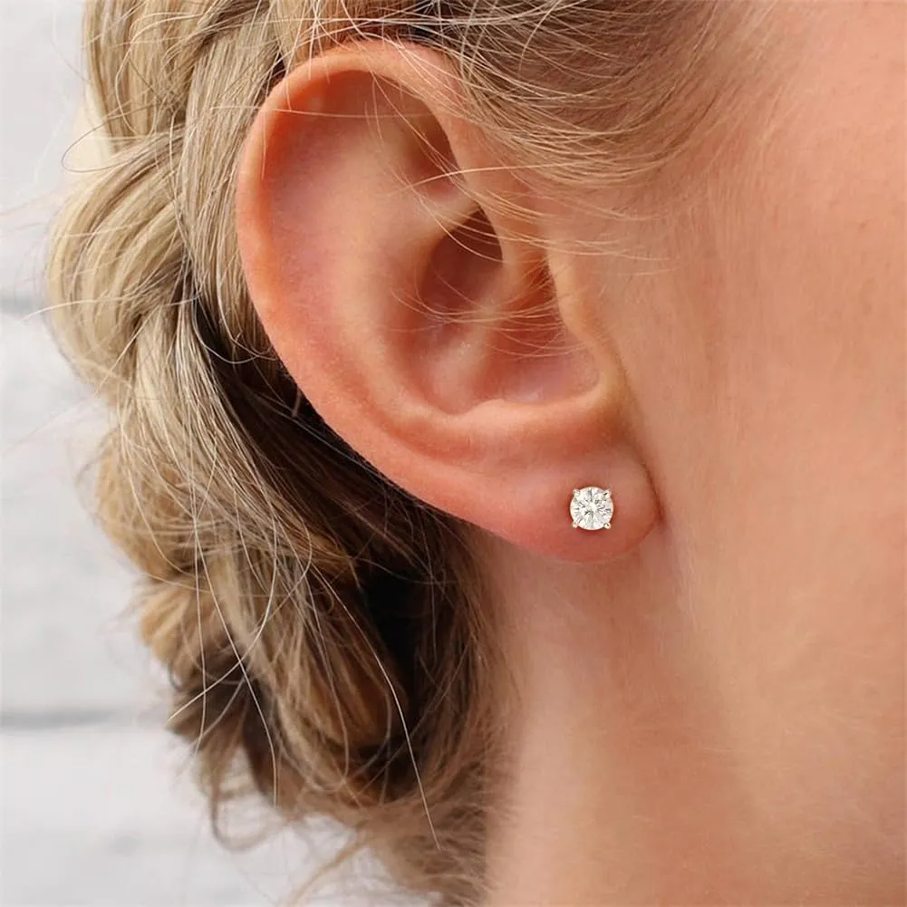 Lab Grown Diamond Earrings with Certificate for Women Men, 0.6 Carat Round Cut D-E Color VVS2-VS1 Clarity, Real 9k Gold (Not Only Post Part) Stud Earrings for Wedding Bridal
