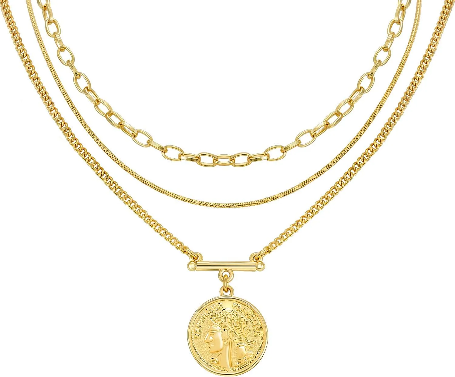 LANE WOODS Gold Layered Necklaces for Women Girls Dainty Layering Coin Lock Eye Snake Pendant Jewelry Gifts