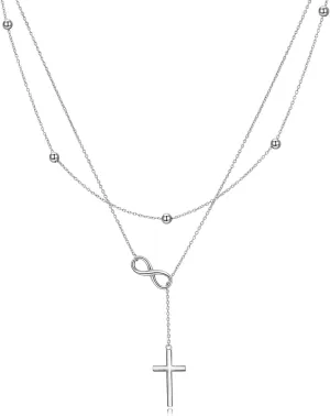 Lariat Layered Necklace 925 Sterling Silver Y Layered Choker Necklaces Christmas Jewelry Gifts for Women