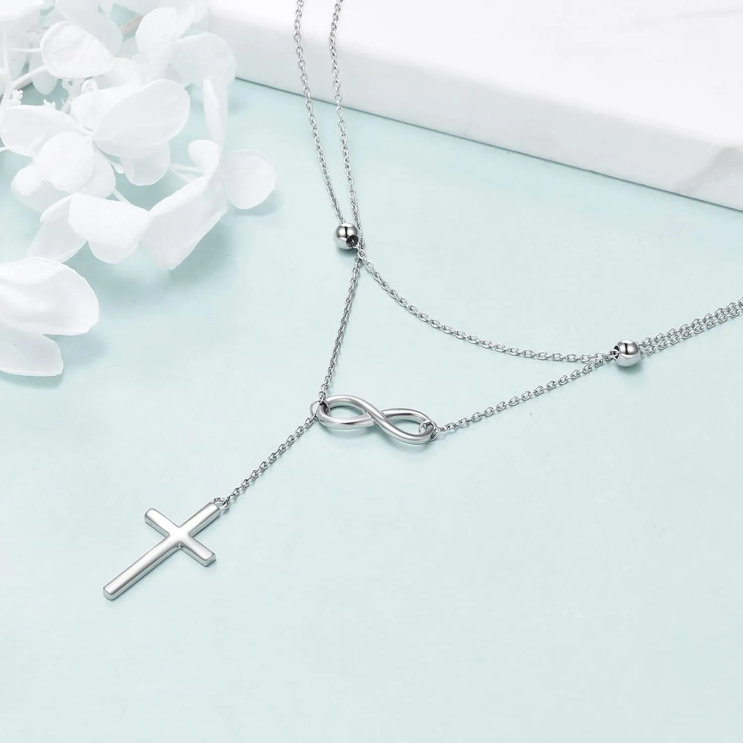 Lariat Layered Necklace 925 Sterling Silver Y Layered Choker Necklaces Christmas Jewelry Gifts for Women