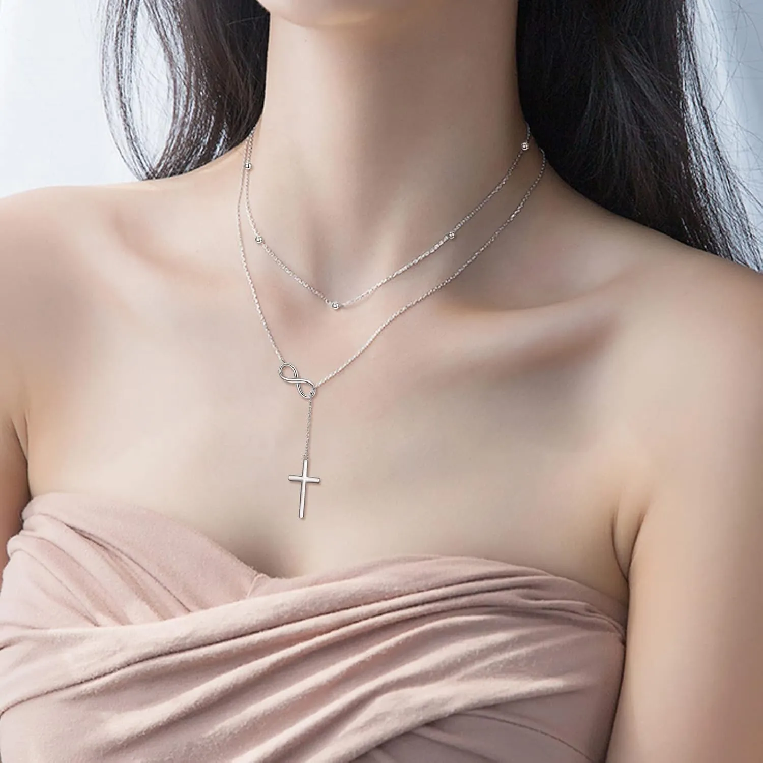Lariat Layered Necklace 925 Sterling Silver Y Layered Choker Necklaces Christmas Jewelry Gifts for Women