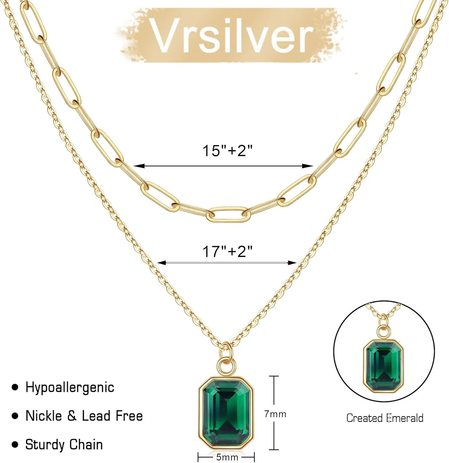 Layered Birthstone Necklace for Women Girls, Gold Silver Rose Gold Plated Layered Paperclip Chain Choker Necklace with Rectangle Birthstone Pendant Birthday Gifts for Women Girls Jewelry