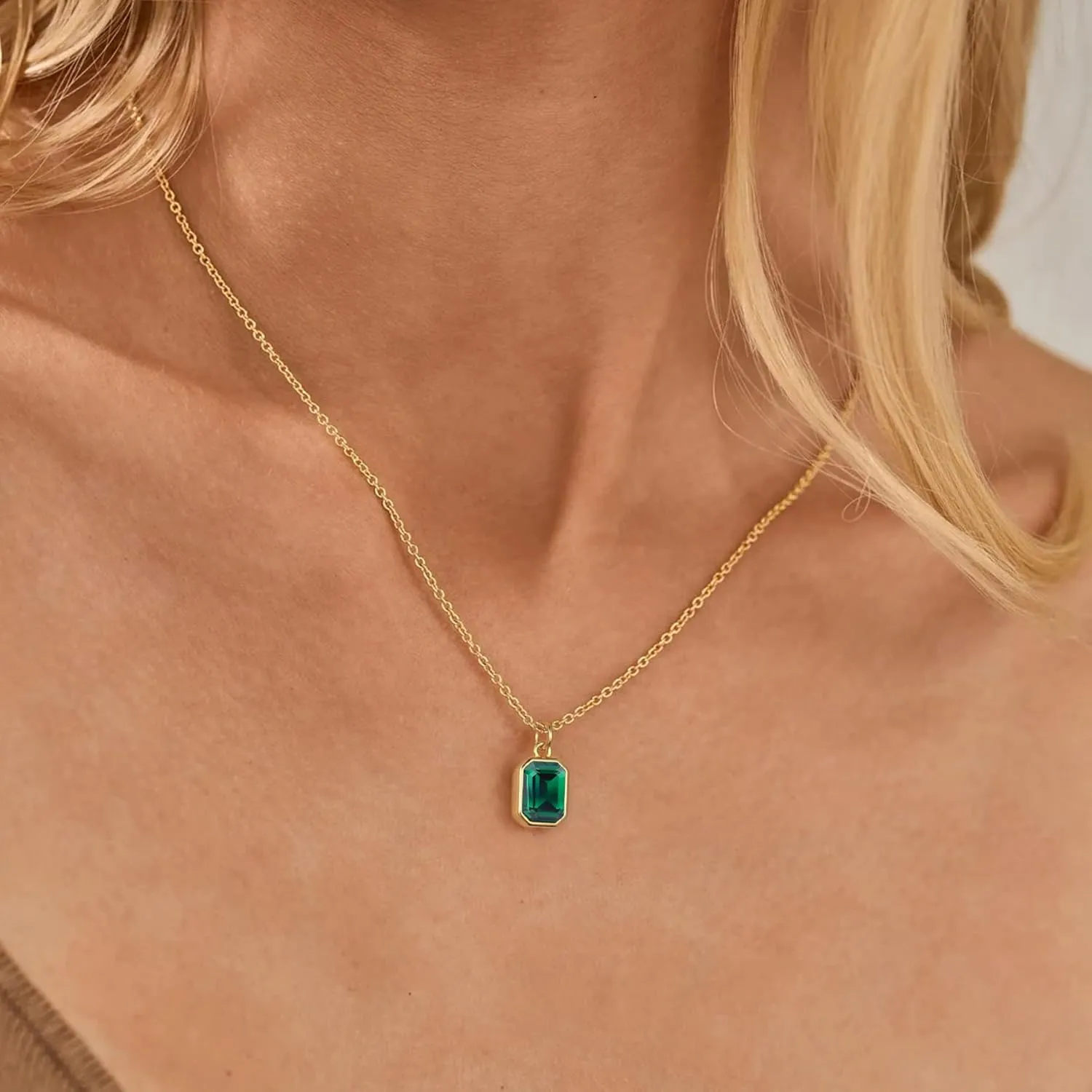 Layered Birthstone Necklace for Women Girls, Gold Silver Rose Gold Plated Layered Paperclip Chain Choker Necklace with Rectangle Birthstone Pendant Birthday Gifts for Women Girls Jewelry