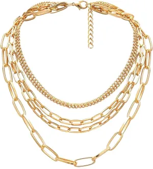Layered Chain Necklaces for women 18 Inch Gold Plated Paperclip Chain Silver Tone Choker Necklace Rope Ball Chains Punk Jewelry