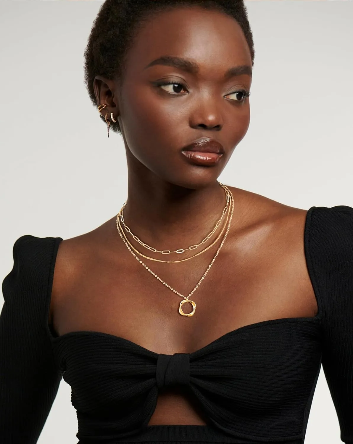 Layered Choker Necklaces, 14k Gold Plated/Sterling Silver Stackable Circle Pendant Chain Necklace Set