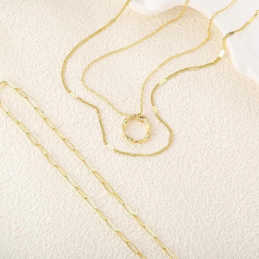 Layered Choker Necklaces, 14k Gold Plated/Sterling Silver Stackable Circle Pendant Chain Necklace Set