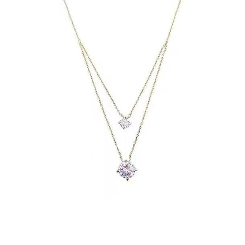 Layered Diamond Necklace,Dainty Gold Layered Gold Plated Diamond Necklaces Simple CZ Pendant Necklace Cute Gold Cubic Zirconia Chain Choker Jewelry Gift for Women Girls