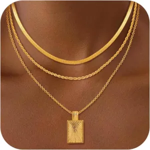 Layered Gold Necklaces for Women, 18K Real Gold Plated Gold Layered Disc Circle Pearl Pendant Necklace Choker Necklace Set Jewelry Gifts for Women