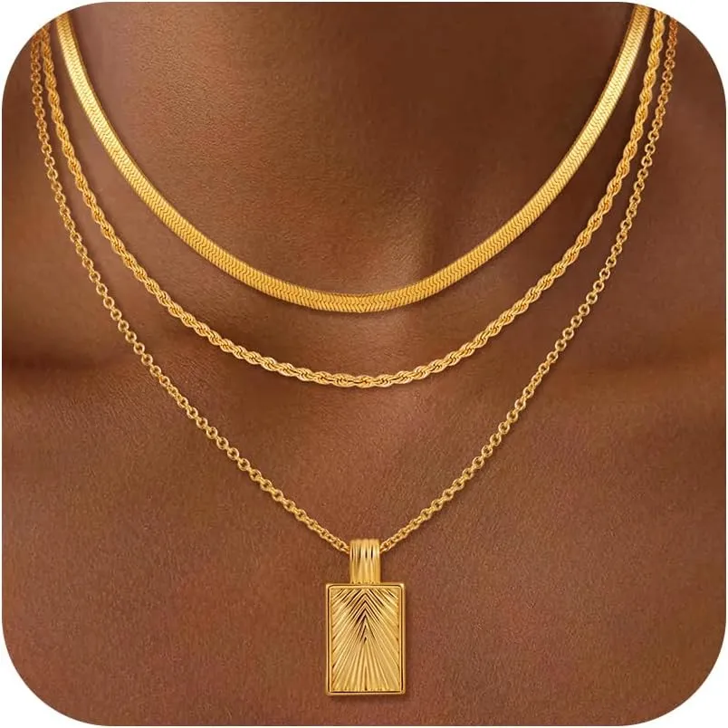 Layered Gold Necklaces for Women, 18K Real Gold Plated Gold Layered Disc Circle Pearl Pendant Necklace Choker Necklace Set Jewelry Gifts for Women