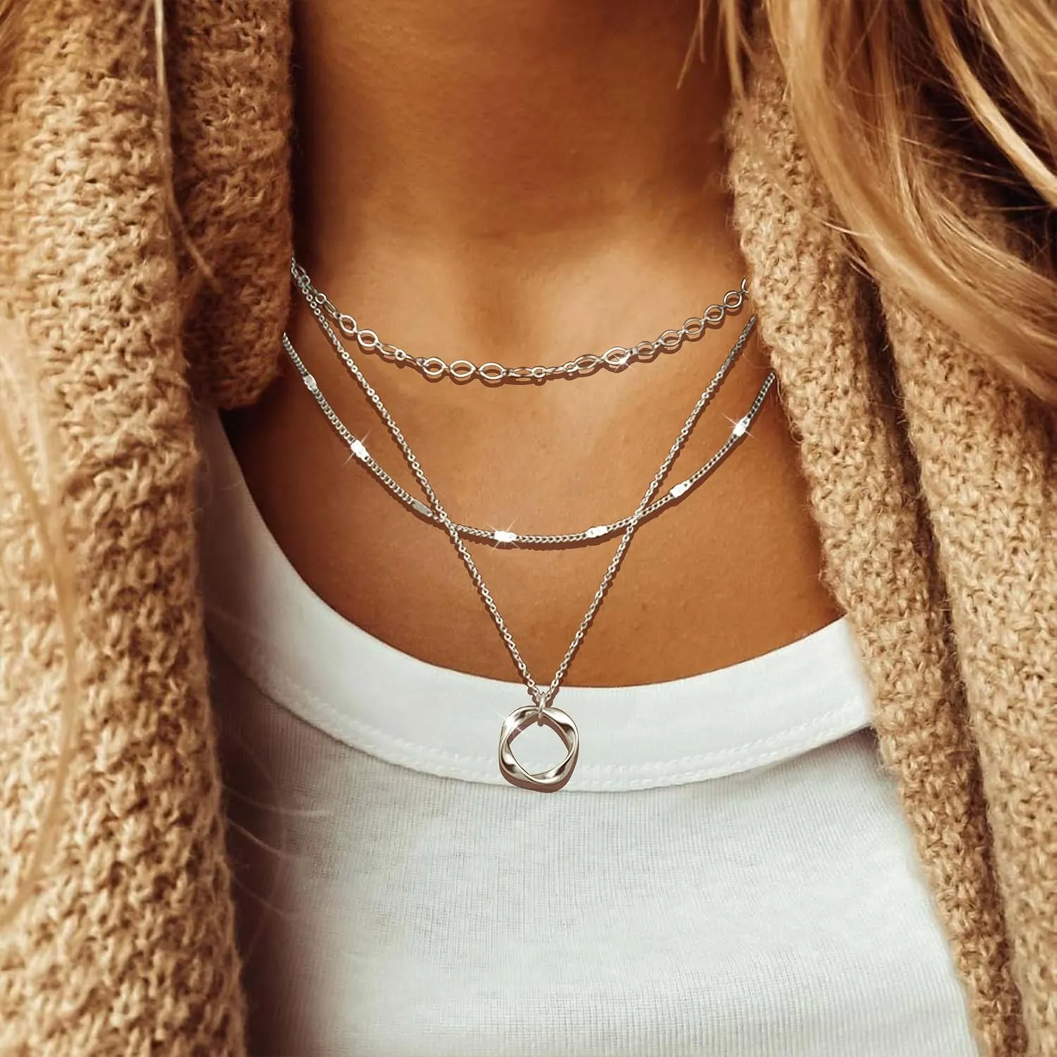Layered Gold Necklaces for Women Dainty Gold Necklace Stack Pearl Circle Layering Chain Necklace Trendy Trendy Gold Stacked Jewelry Gifts
