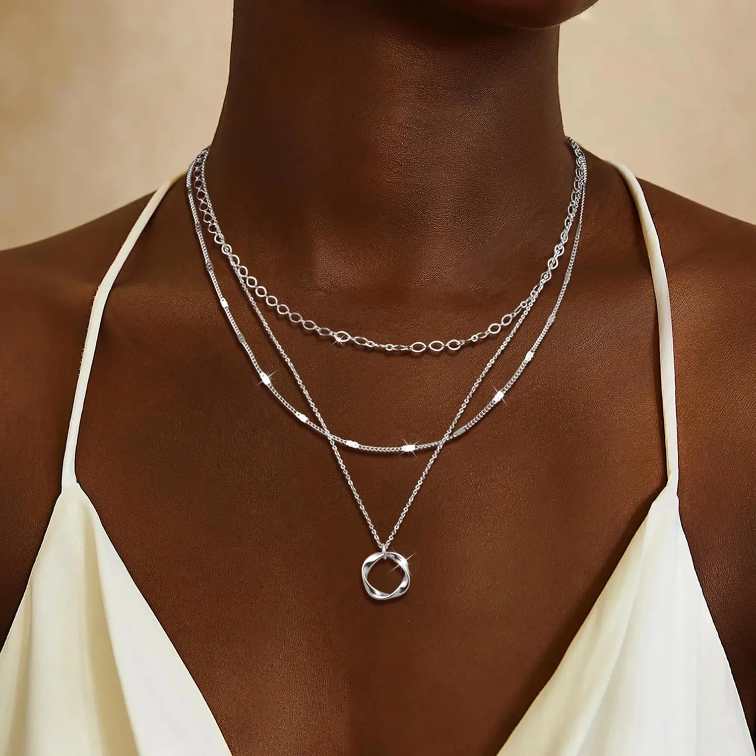 Layered Gold Necklaces for Women Dainty Gold Necklace Stack Pearl Circle Layering Chain Necklace Trendy Trendy Gold Stacked Jewelry Gifts
