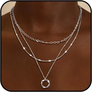 Layered Gold Necklaces for Women Dainty Gold Necklace Stack Pearl Circle Layering Chain Necklace Trendy Trendy Gold Stacked Jewelry Gifts