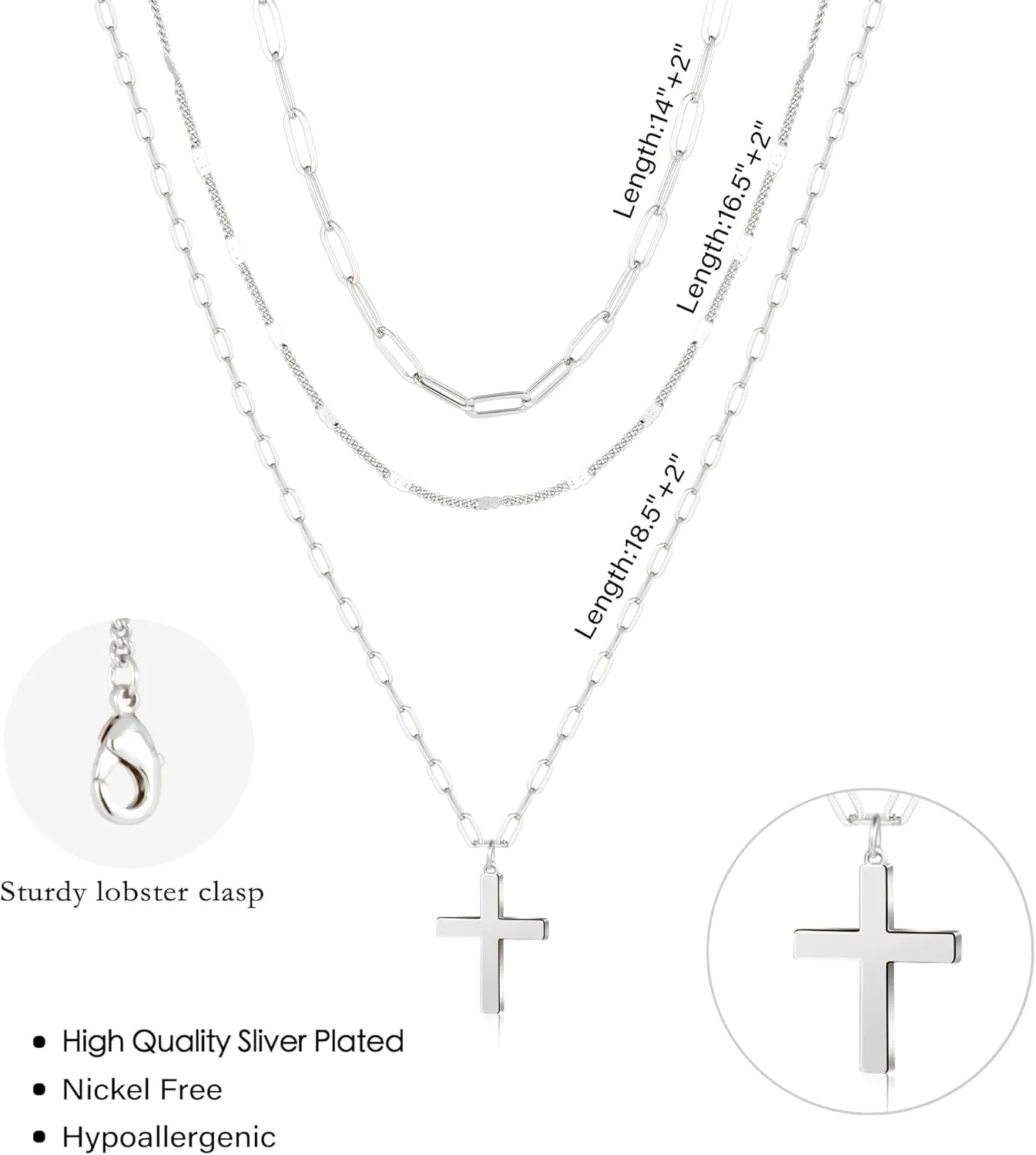 Layered Gold Necklaces for Women,Stackable Dainty 14K Gold Silver Plated Trendy Circle Paperclip Chain Pendant Choker Necklace,Simpl Diamond Cross Bow Jewelry Set Gifts for Women