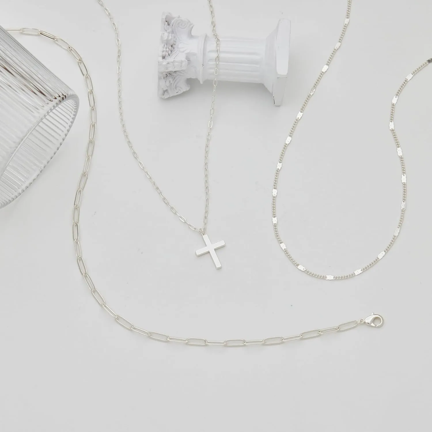 Layered Gold Necklaces for Women,Stackable Dainty 14K Gold Silver Plated Trendy Circle Paperclip Chain Pendant Choker Necklace,Simpl Diamond Cross Bow Jewelry Set Gifts for Women