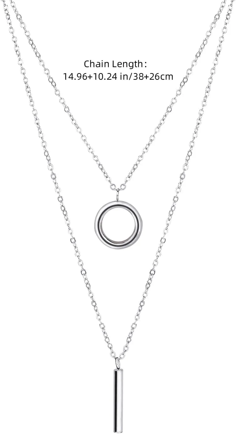 Layered Necklaces For Women Dainty Necklace Geometry Ring Column Pendant Necklace Ldeal Gift For Women