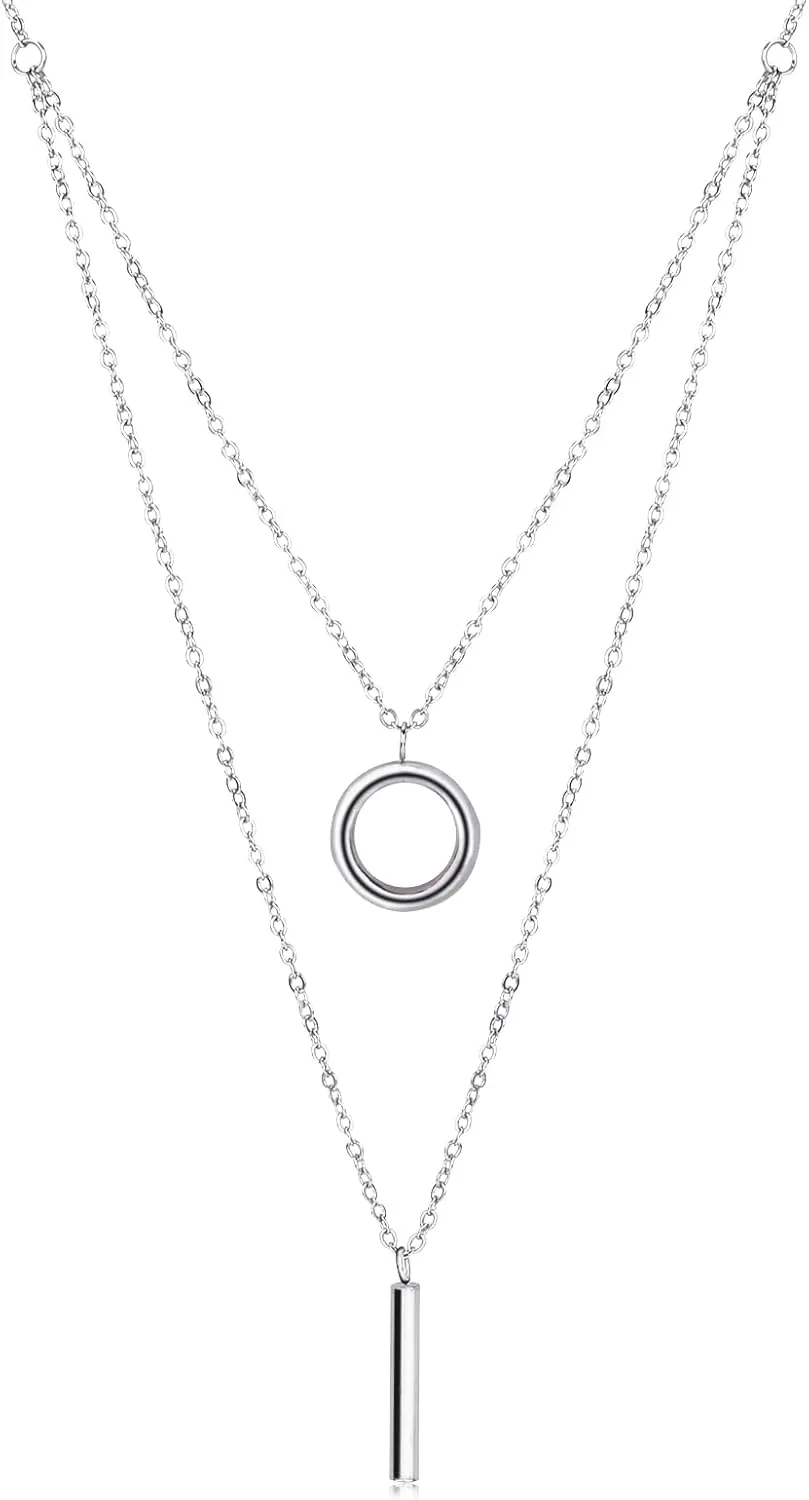 Layered Necklaces For Women Dainty Necklace Geometry Ring Column Pendant Necklace Ldeal Gift For Women