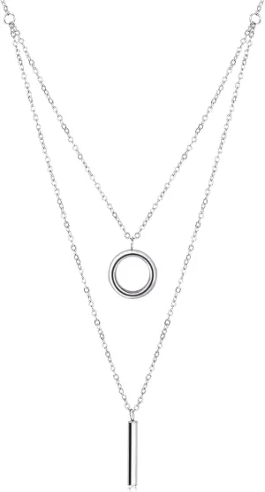 Layered Necklaces For Women Dainty Necklace Geometry Ring Column Pendant Necklace Ldeal Gift For Women