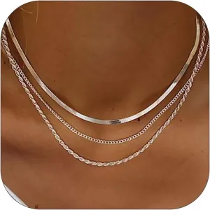 Layered Necklaces for Women Trendy 14k Gold Necklace Stack Chunky Herringbone Paperclip Chain Charm Necklace Gold Jewelry Country Concert Outfits for Women