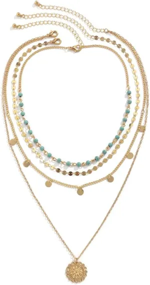 Layered Turquoise Necklace for Women Summer Beach Bohemian Stacked Choker Necklace For Girls Glitter Western Necklaces For Country Concert Party Jewelry Gifts