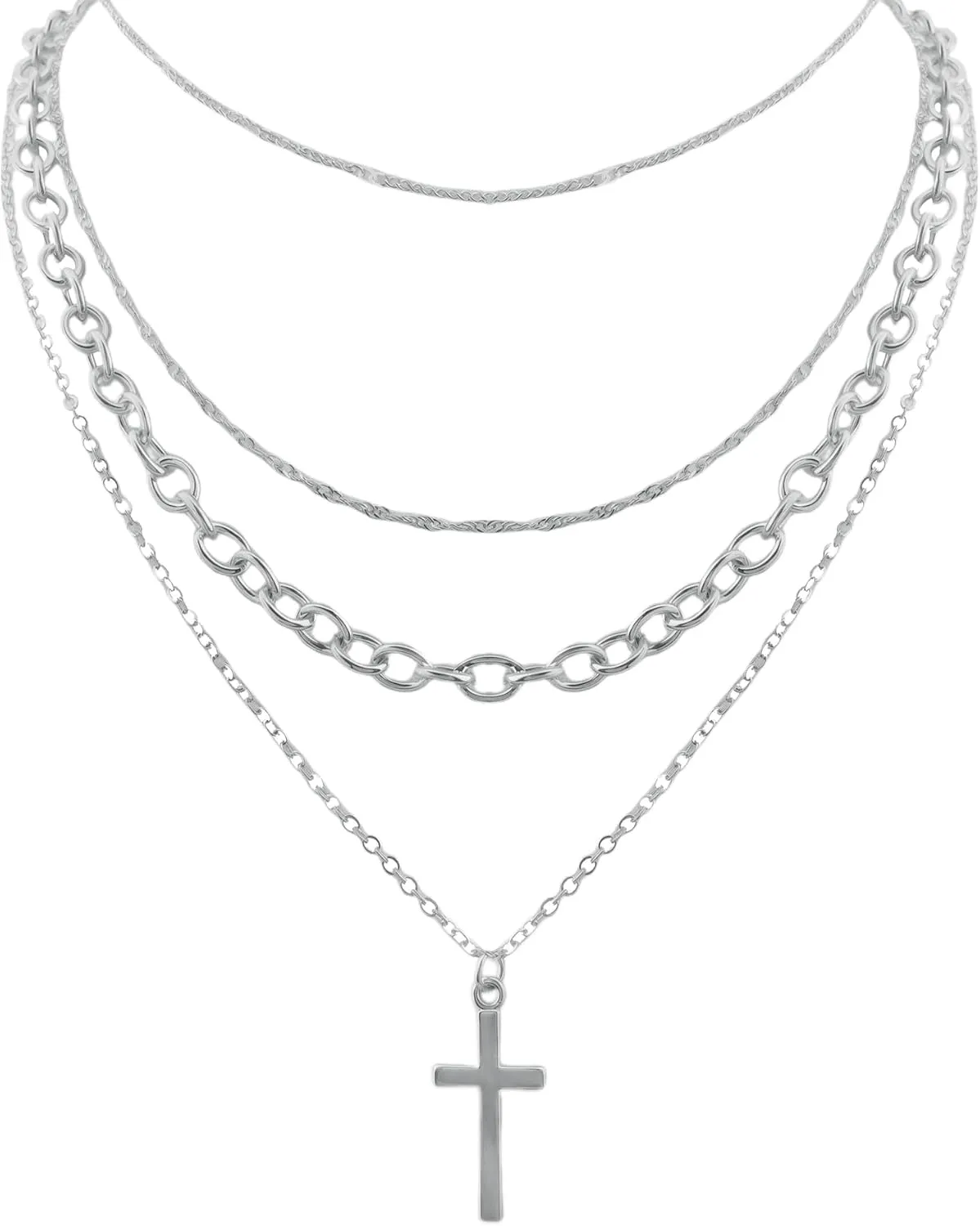 Layering Necklace Set, Cross Pendant Chain Stack-able Stack Choker Necklaces kit Fake Gold/Silver Trendy Layered Cuban Link Twisted Chains Jewelry for Women
