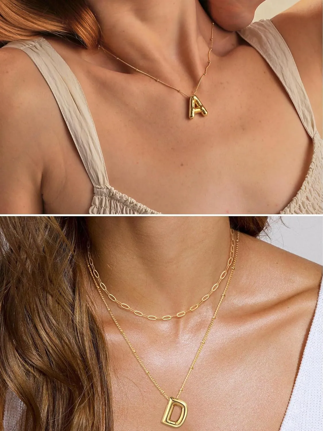 Letter Necklace Layered Necklaces for Women 14k Gold Plated Dainty Alphabet Initial Necklace Personalized Necklace Bubble Jewelry Gift