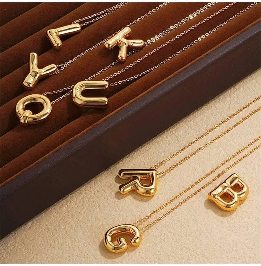 Letter Necklace Layered Necklaces for Women 14k Gold Plated Dainty Alphabet Initial Necklace Personalized Necklace Bubble Jewelry Gift
