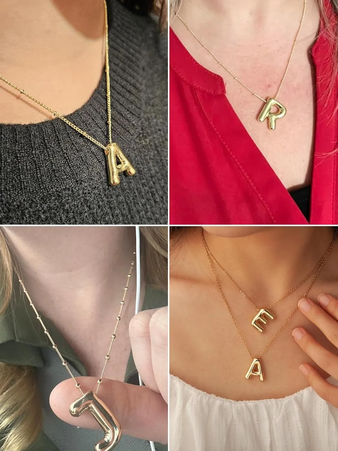 Letter Necklace Layered Necklaces for Women 14k Gold Plated Dainty Alphabet Initial Necklace Personalized Necklace Bubble Jewelry Gift