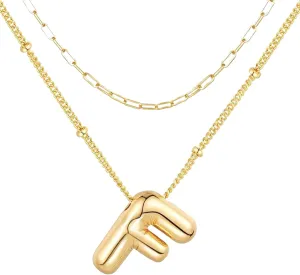 Letter Necklace Layered Necklaces for Women 14k Gold Plated Dainty Alphabet Initial Necklace Personalized Necklace Bubble Jewelry Gift